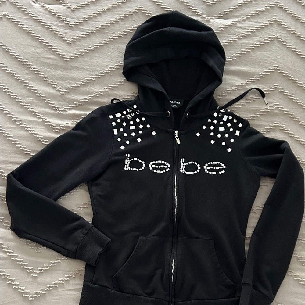 Bebe Black Women's Hoodie with Stud Accents